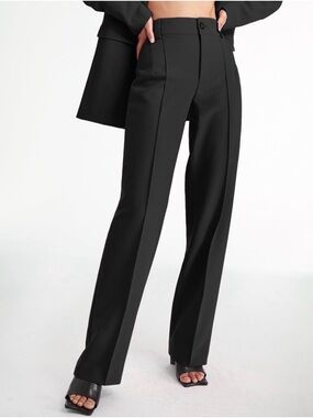 Commense High Waisted Pleat Front Solid Color straight Leg Trousers - Medium